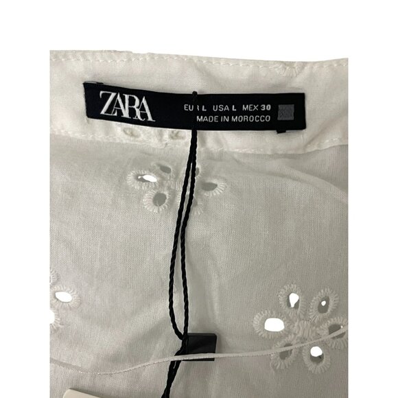 Zara Womens Blouse L Large White Embroidered Eyelet Long Sleeve 8154/303 NWT - Picture 3 of 11
